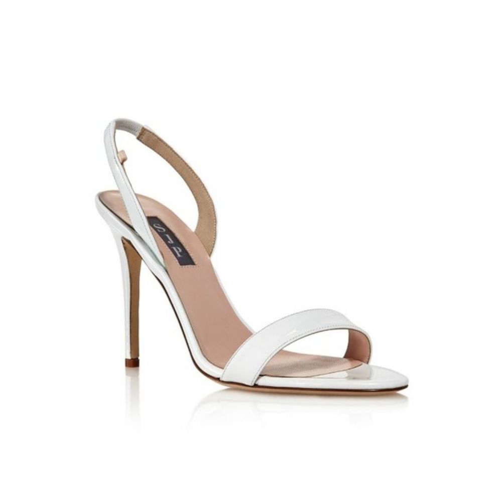SJP Womens White Back Eleanor Toe Stiletto Slip On Leather Slingback Sandal 39.5